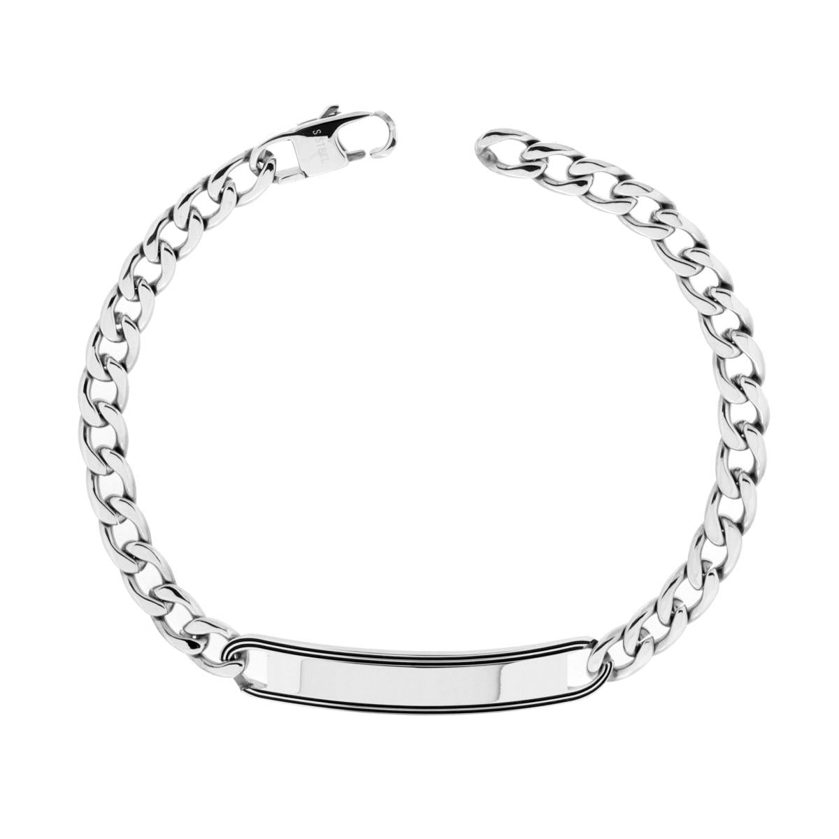 Bracciale Uomo Catena Grumetta con Targa Rigata in ACCIAIO