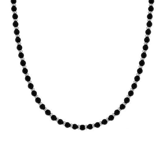 Collana Catena con Palline Nere sezione mm 4,5 lunghezza cm 50+5 in ACCIAIO