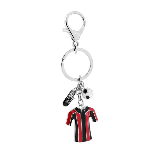 Portachiavi Uomo Donna ad Anello e Pappagallo con Pallone Scarpa e Maglia Calcio con Smalto Rosso e Nero in ACCIAIO