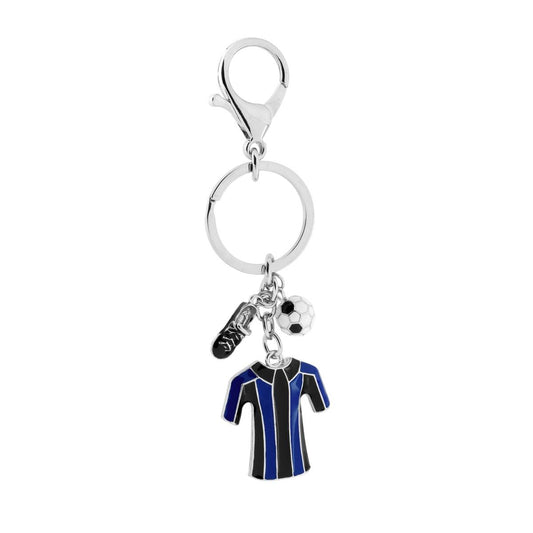 Portachiavi Uomo Donna ad Anello e Pappagallo con Pallone Scarpa e Maglia Calcio con Smalto Blu e Nero in ACCIAIO
