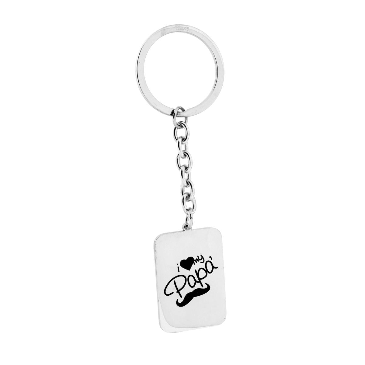 Portachiavi Uomo Donna ad Anello con Piastra con frase I Love my Papa in ACCIAIO
