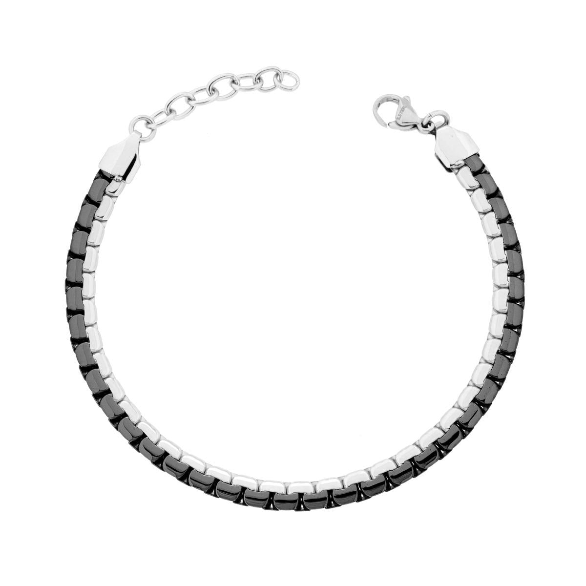 Bracciale Catena Veneziata tonda Piatta Nero in ACCIAIO