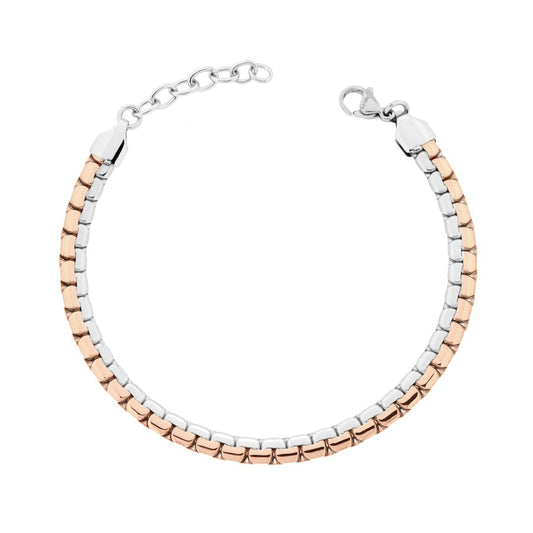 Bracciale Catena Veneziata tonda Piatta Rosa in ACCIAIO
