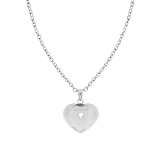 Collana Catena Forzatina cm 80+10 con Chiama Angeli Cuore bombato e Crystal Bianco in ACCIAIO e BRONZO