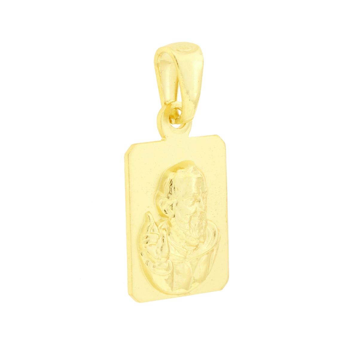 Ciondolo Medaglia Rettangolare con Padre Pio in ARGENTO 925 Galvanica Oro