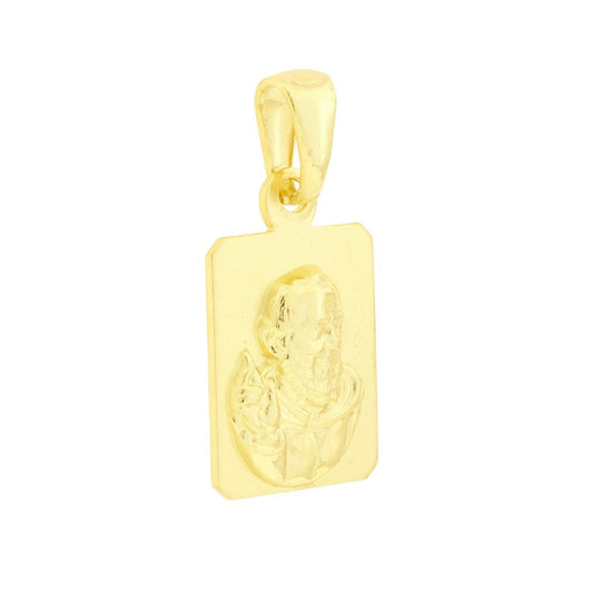 Ciondolo Medaglia Rettangolare con Padre Pio in ARGENTO 925 Galvanica Oro