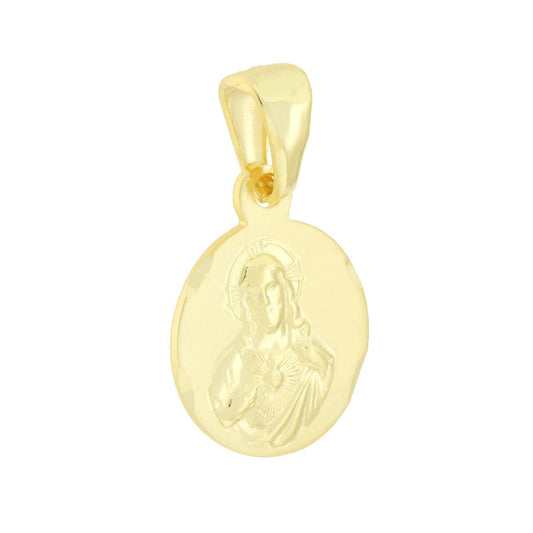 Ciondolo Medaglia Rotonda con Gesu Sacro Cuore in ARGENTO 925 Galvanica Oro