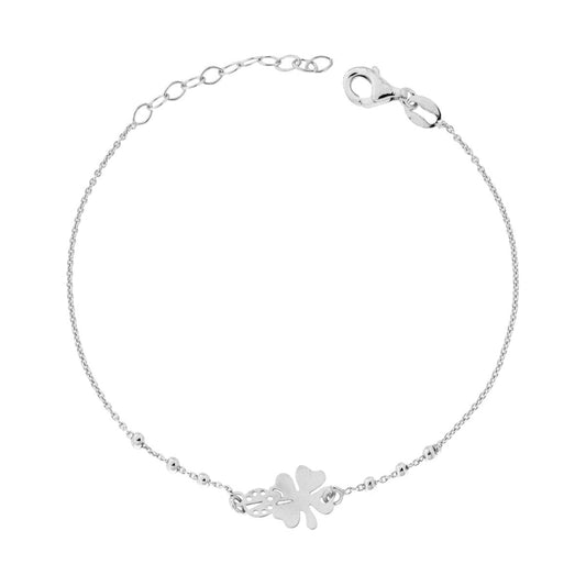 Bracciale Forzatina Diamantata con Quadrifoglio e Coccinella in ARGENTO 925 Galvanica Rodio