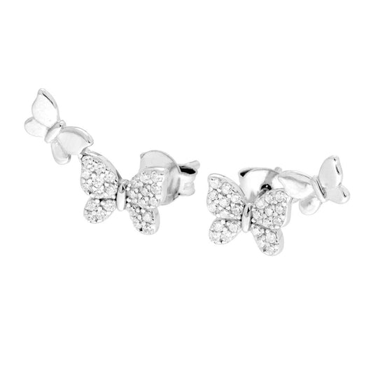 Orecchini Farfalle con Cubic Zirconia Bianchi in ARGENTO 925 Galvanica Rodio