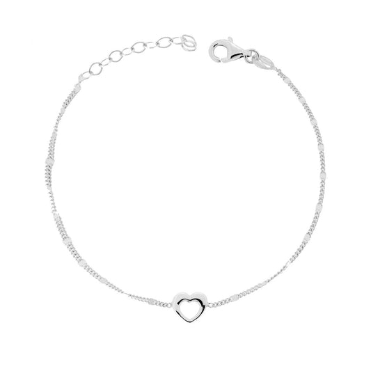 Bracciale Catena Grumetta Diamantata con Cuore in ARGENTO 925 Galvanica Rodio