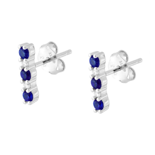 Orecchini Barretta con Cubic Zirconia Blu Zaffiro e Bianchi in ARGENTO 925 Galvanica Rodio