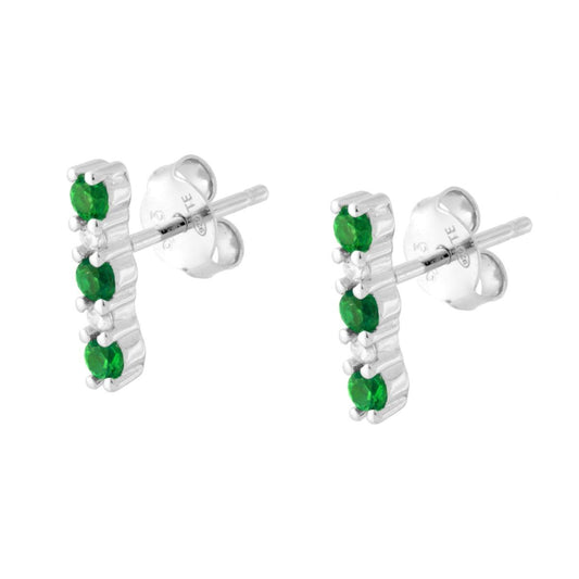 Orecchini Barretta con Cubic Zirconia Verde Smeraldo e Bianchi in ARGENTO 925 Galvanica Rodio