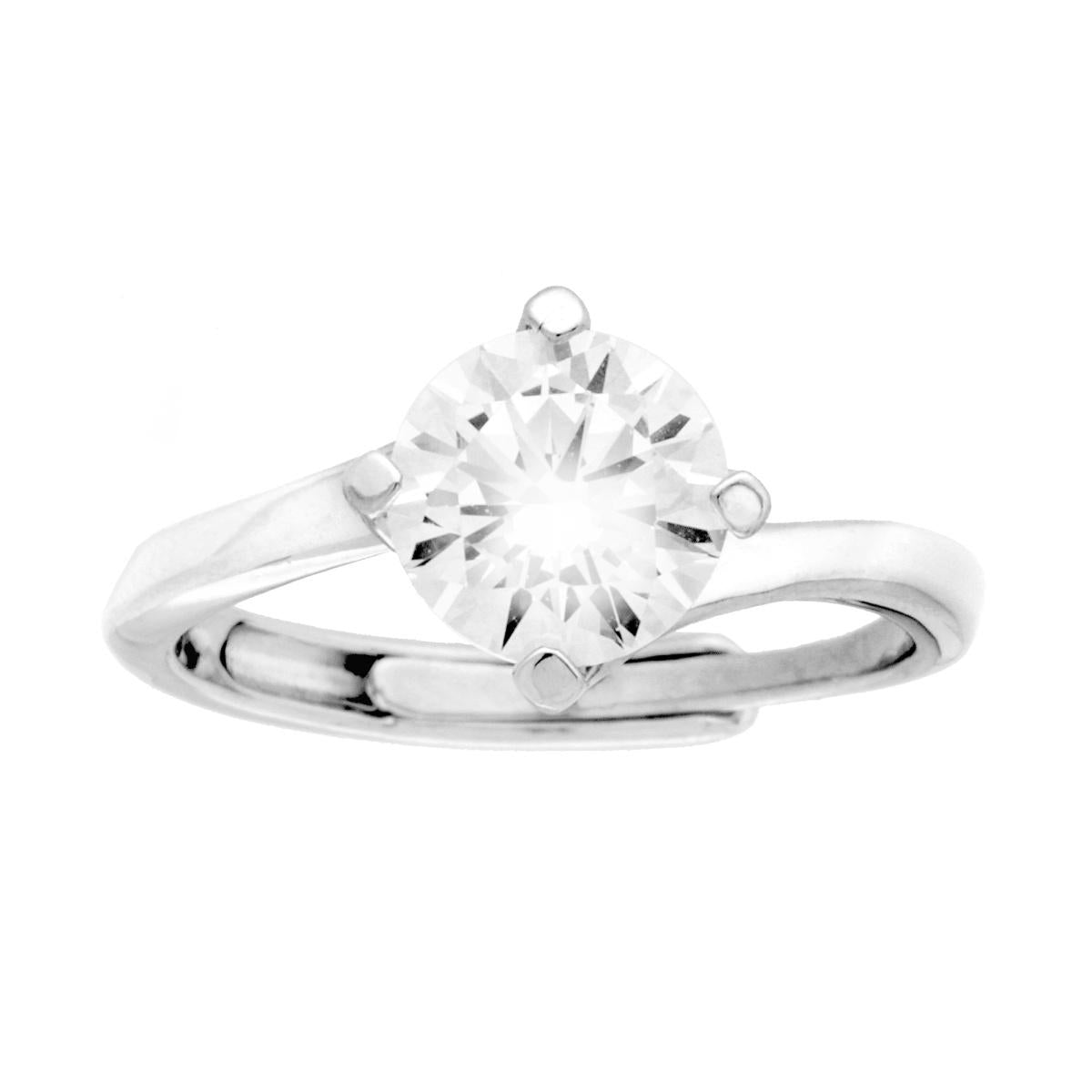 Anello Solitario con Cubic Zirconia Bianchi mm 7 in ARGENTO 925 Galvanica Rodio