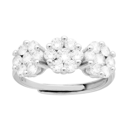 Anello Trilogy Fiore con Cubic Zirconia Bianchi in ARGENTO 925 Galvanica Rodio