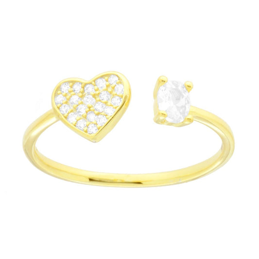 Anello Cuore e Punto Luce Cubic Zirconia Bianchi in ARGENTO 925 Galvanica Oro