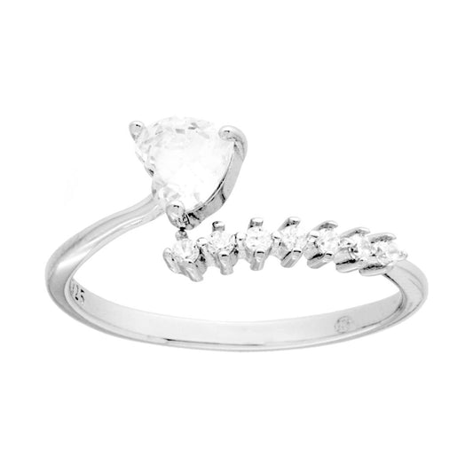 Anello Contrarie Cuore e Cubic Zirconia Bianchi in ARGENTO 925 Galvanica Rodio