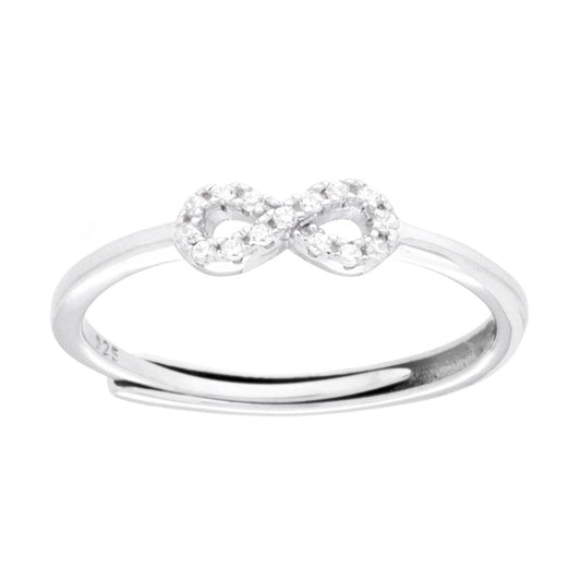 Anello mini Infinito con Cubic Zirconia Bianchi in ARGENTO 925 Galvanica Rodio