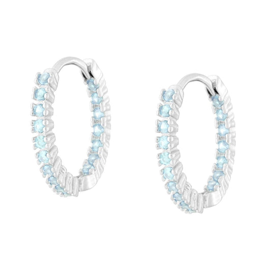 Orecchini Cerchio con Cubic Zirconia Acquamarina in ARGENTO 925 Galvanica Rodio