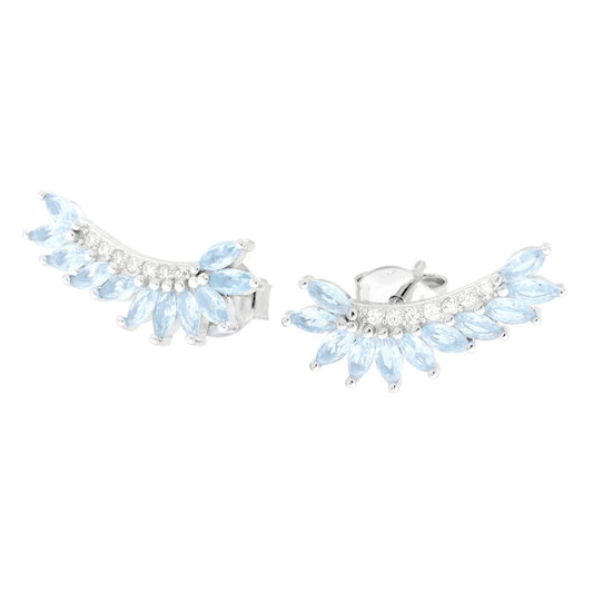 Orecchini Piuma con Cubic Zirconia Marquise Acquamarina e Bianchi in ARGENTO 925 Galvanica Rodio