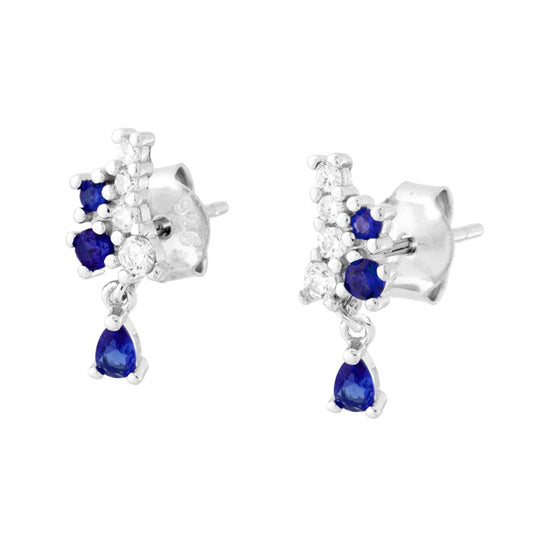 Orecchini con Cubic Zirconia Bianchi e Blu Zaffiro pendenti in ARGENTO 925 Galvanica Rodio