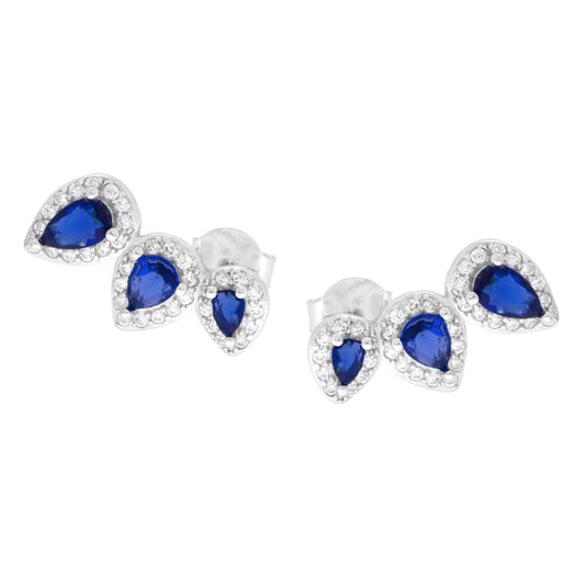 Orecchini Trilogy Gocce Blu Zaffiro contornate da Cubic Zirconia Bianchi in ARGENTO 925 Galvanica Rodio