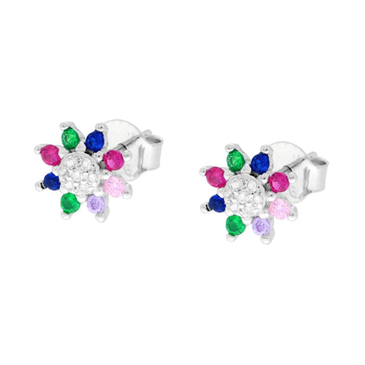 Orecchini Fiore con Cubic Zirconia Multicolor in ARGENTO 925 Galvanica Rodio