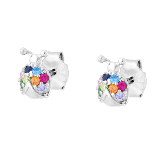 Orecchini Coccinella con Cubic Zirconia Multicolor in ARGENTO 925 Galvanica Rodio