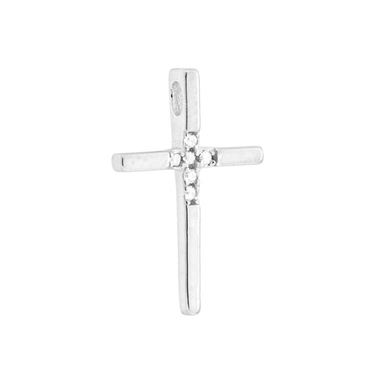 Ciondolo Croce con Cubic Zirconia Bianchi in ARGENTO 925 Galvanica Rodio