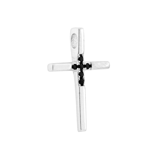 Ciondolo Croce con Cubic Zirconia Neri in ARGENTO 925 Galvanica Rodio