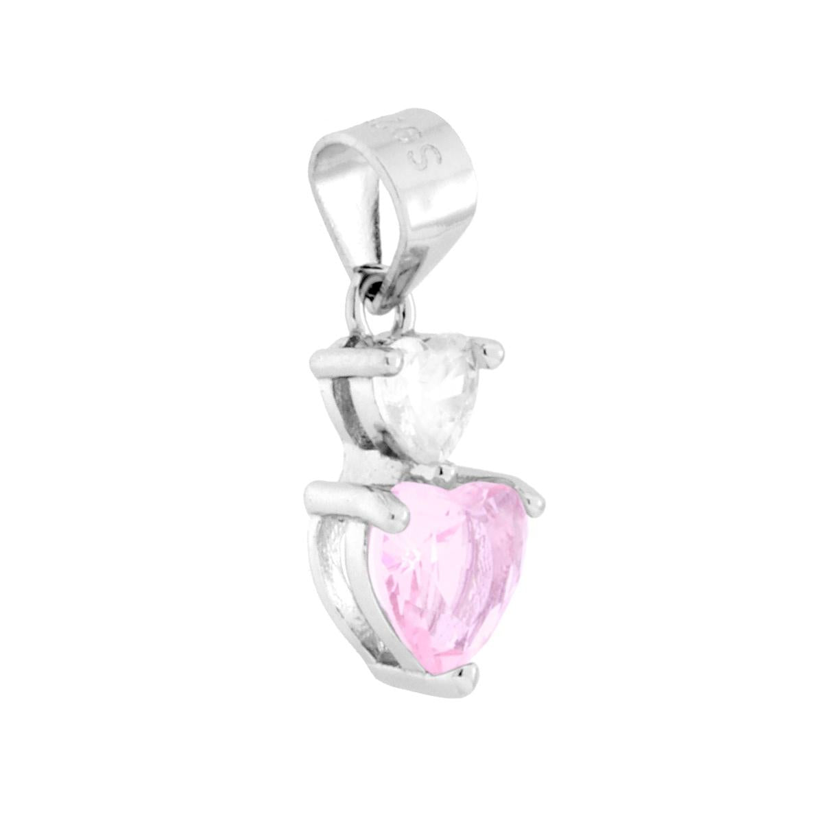Ciondolo Punto Luce Cuori Cubic Zirconia Bianco e Rosa in ARGENTO 925 Galvanica Rodio