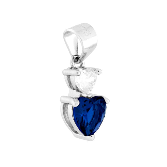 Ciondolo Punto Luce Cuori Cubic Zirconia Bianco e Blu Zaffiro in ARGENTO 925 Galvanica Rodio