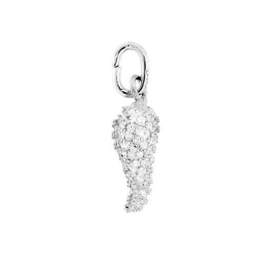 Ciondolo Corno con Cubic Zirconia Bianchi in ARGENTO 925 Galvanica Rodio
