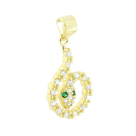 Ciondolo Serpente con Cubic Zirconia Bianchi e Verde Smeraldo in ARGENTO 925 Galvanica Oro
