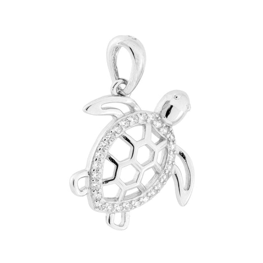 Ciondolo Tartaruga con Cubic Zirconia Bianchi in ARGENTO 925 Galvanica Rodio