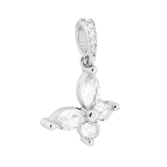 Ciondolo Farfalla con Cubic Zirconia Marquise Bianchi in ARGENTO 925 Galvanica Rodio