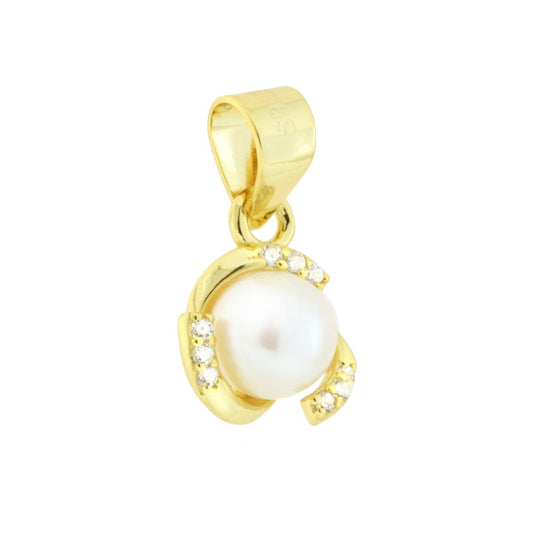 Ciondolo Vortice con Cubic Zirconia Bianchi e Perla Naturale in ARGENTO 925 Galvanica Oro