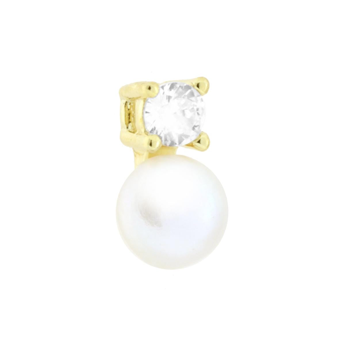 Ciondolo Perla con Punto Luce Cubic Zirconia Bianco in ARGENTO 925 Galvanica Oro