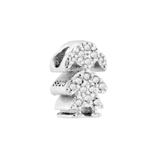 Ciondolo Bimba con Cubic Zirconia Bianchi in ARGENTO 925 Galvanica Rodio