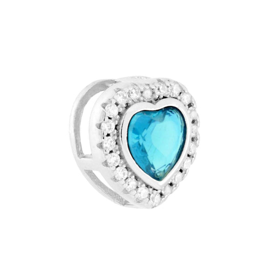 Ciondolo Cuore Acquamarina contornato da Cubic Zirconia Bianchi in ARGENTO 925 Galvanica Rodio