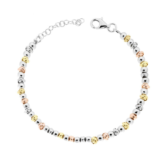 Bracciale Catena con Palline ed Anelli in ARGENTO 925 Galvanica Rodio Oro e Rosa