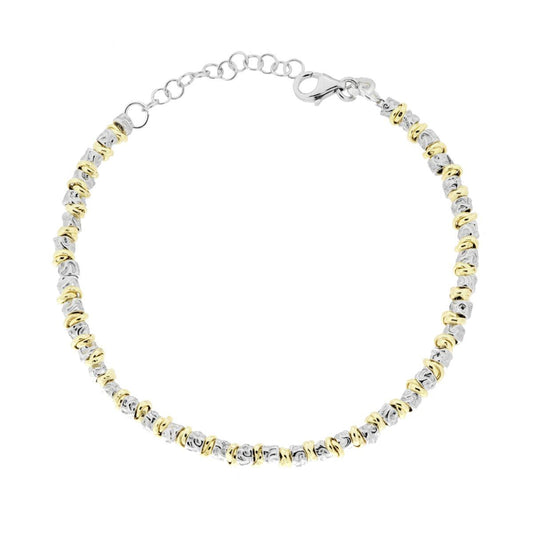 Bracciale Catena con Cilindretti Martellati ed Anelli Nodo in ARGENTO 925 Galvanica Rodio e Oro