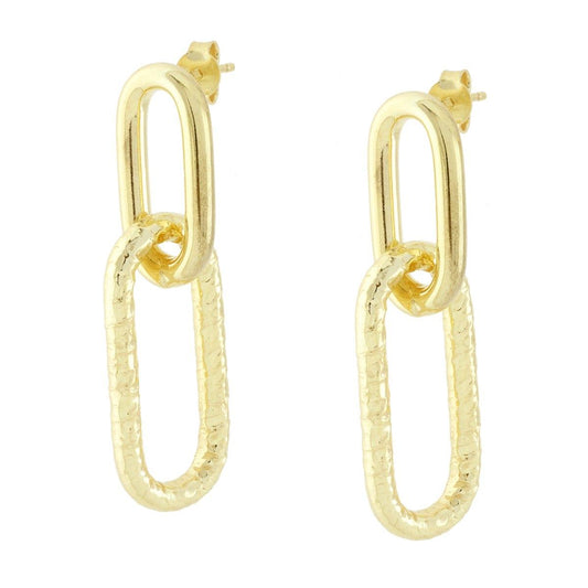 Orecchini Cerchi Ovali pendenti e Martellati in ARGENTO 925 Galvanica Oro