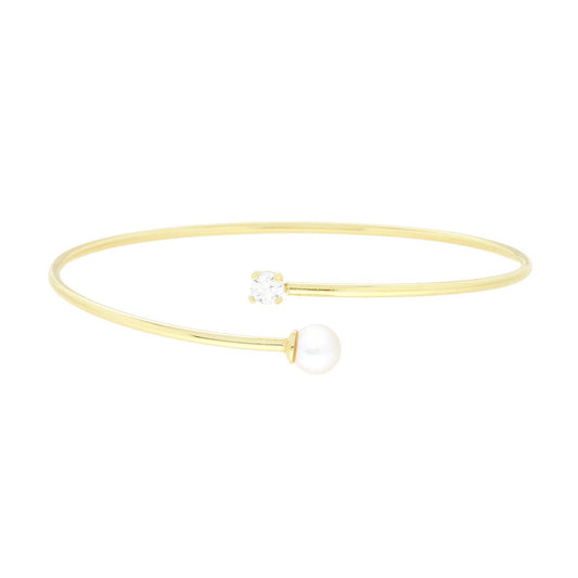 Bracciale Filo Rigido Contrarie con Perla e Cubic Zirconia Bianco in ARGENTO 925 Galvanica Oro