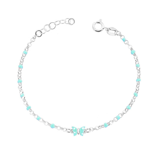 Bracciale Bimbo Bimba Catena Rolo Diamantata con Farfalla smalto Verde e Bianco in ARGENTO 925