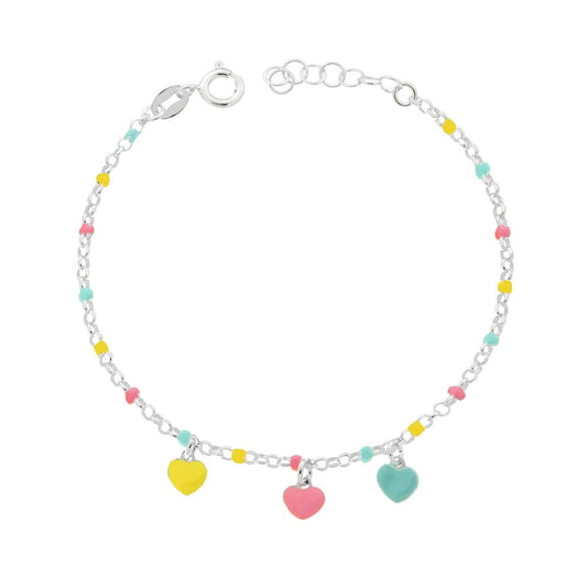 Bracciale Bimbo Bimba Catena Rolo Diamantata con Cuori smalto Multicolor in ARGENTO 925