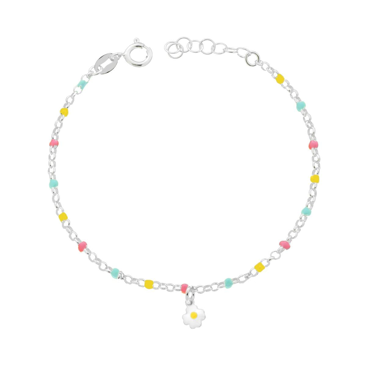 Bracciale Bimbo Bimba Catena Rolo Diamantata con Fiore smalto Multicolor in ARGENTO 925