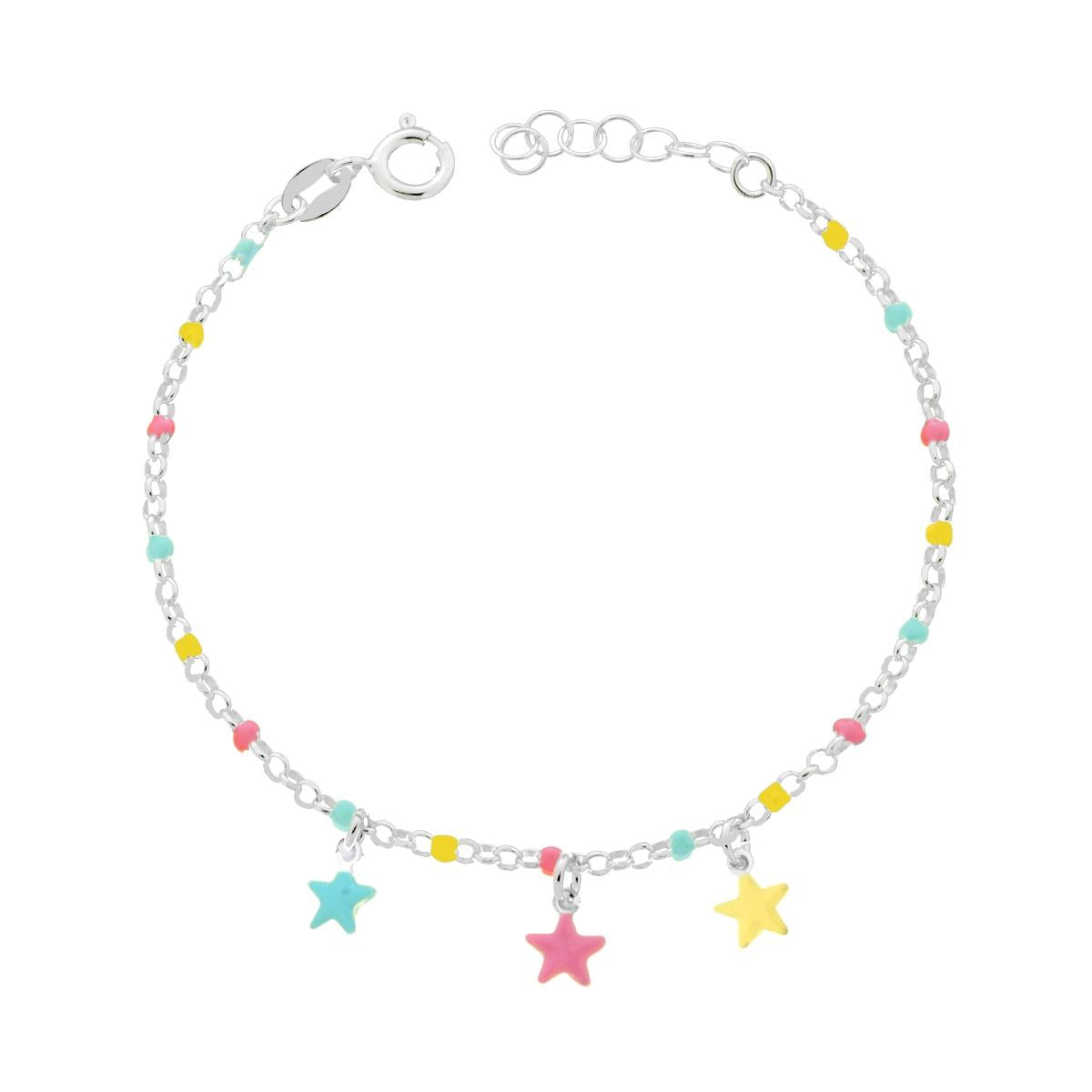 Bracciale Bimbo Bimba Catena Rolo Diamantata con Stelle smalto Multicolor in ARGENTO 925