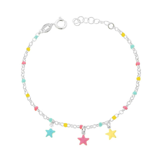 Bracciale Bimbo Bimba Catena Rolo Diamantata con Stelle smalto Multicolor in ARGENTO 925