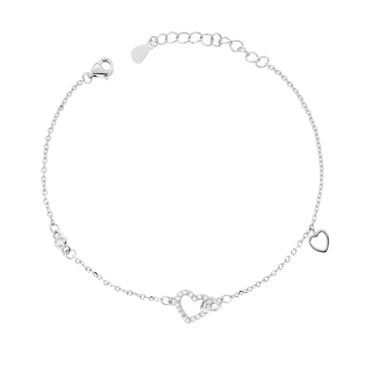 Bracciale Catena Rolo Diamantata con Cuore e Cubic Zirconia Bianchi in ARGENTO 925 Galvanica Rodio