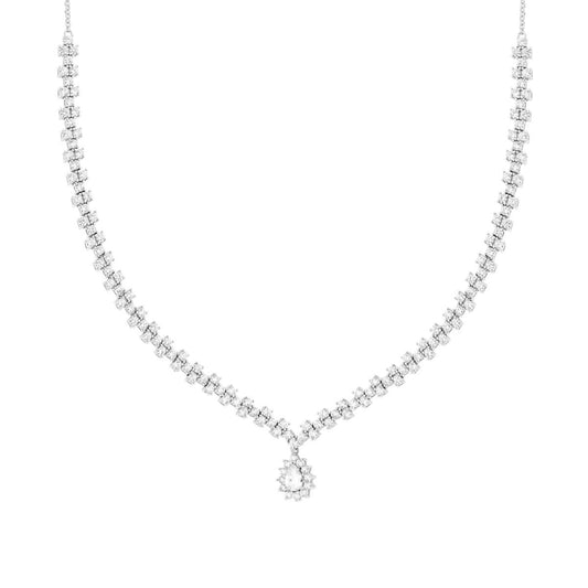 Collana Catena Rolo e Tennis con Goccia Centrale e Cubic Zirconia Bianchi in ARGENTO 925 Galvanica Rodio